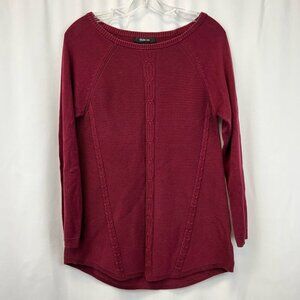 Style & Co Womens Pullover Sweater Plum Long Sleeve Jewel Neck Cable Knit M